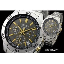 Seiko Ssb057p1 Chronograph Tachymeter 2-tone Stainless Steel Watch Ssb057