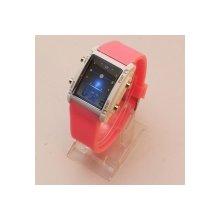 Silicone Elegant Pointer & Digital Display LED Wrist Watch Pink