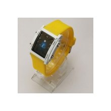 Silicone Elegant Pointer & Digital Display LED Wrist Watch Yellow