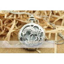 silver antique pocket watch necklace with Zebra Animal mens jewellery