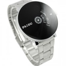 Silver Black PAIDU Quartz Wrist Watch Turntable Dial Mens Clock Hours