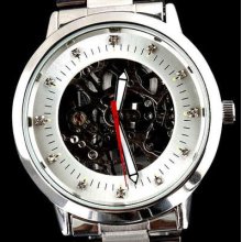 Silver Dial Stainless Steel Band Men Mechanical Watch