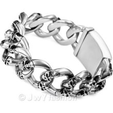 Silver Skull Stainless Steel Men Bangle Bracelet Vc799