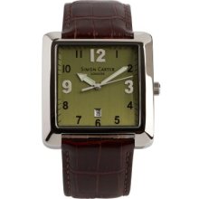 Simon Carter Men's Quartz Watch With Green Dial Analogue Display And Brown Leather Strap Wt1901 Green