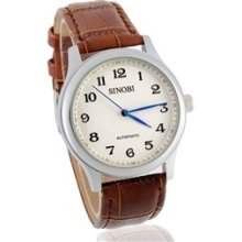 SINOBI Round Dial Mechanical Watch with PU Leather Strap (Brown)