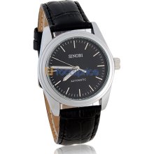 SINOBI Unisex Automatic Mechanical Watch with Leather Strap (Black)