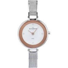 Skagen Bangle Watch Rose Gold Bezel Mop Dial Stainless Steel 323ssr