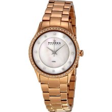 Skagen Denmark 347srxr White Mother-of-pearl Gold Bracelet Ladies Watch