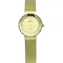 Skagen Designs Ladies Quartz Watch With Gold Dial Analogue Display And Gold Stainless Steel Strap 456Sgsg