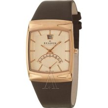 Skagen Men's Brown Leather Gold Plated Watch (Skagen Men's Leather Quartz Watch)