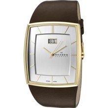 Skagen Men's Silver Dial Brown Leather