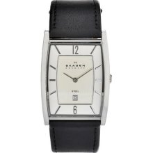 Skagen Men's Stainless Steel Date Watch (Skagen Unisex Black Leather Strap Date)