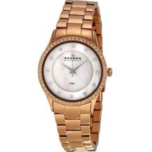 Skagen Rose Gold Demark Mop Ladies Watch 347srxr Low Inter Shipping