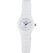 Skagen Ultra White Ceramic Band Petite Women's Watch Swarovski Crytal Accents