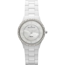 Skagen Women's 347SSXWC White Ceramic Quartz Watch with White Dial