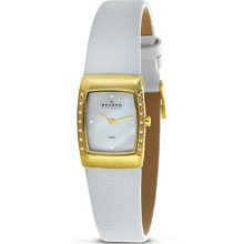 Skagen Women's MOP Dial White Leather Strap Watch