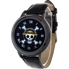 Skull & CrossBones Genuine Leather Touchscreen LED Watch Roman Numera