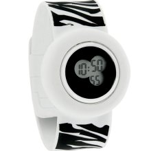 Slap-On Bracelet Ladies White & Black Zebra Print Digital Quartz Watch