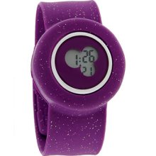 Slap-on Snap Bracelet Purple Sparkle Jelly Digital Quartz Fashion Watch