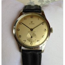 Slim 1950s Cyma Cymaflex 17 Jewel R458 stainless steel mens vintage Officer Swiss watch