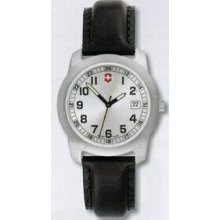 Small Silver Dial Field Watch W/ Black Leather Strap