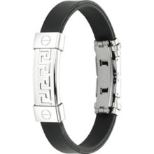 Spikes 316L Stainless Steel Tribal Maze ID Plate Rubber Bracelet