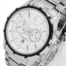 Sport Date Quartz Hours Analog Stainless Steel Men's Wriste Watch White Dial