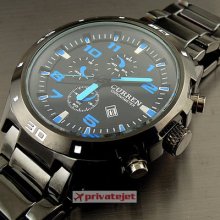 Sport Water Quartz Hours Date Hand Blue Dial Clock Men Steel Wrist Watch Ww151