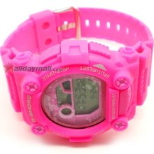 Sporty Single Movement Digital Stop Watch with Night Light - Rose