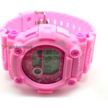 Sporty Single Movement Digital Stop Watch with Night Light - Pink