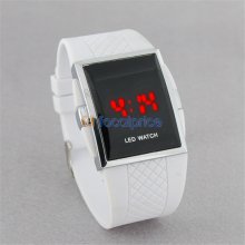 Square Stainless Steel Back Men's Digital Electronic LED Watch Red Light (White)