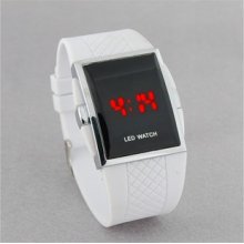 Square Stainless Steel Back Men's Digital Electronic Led Watch Red Light White