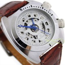 Stainless/s Mens Fashion Wrist Watch Auto Mechanical Skeleton Big Winder Case