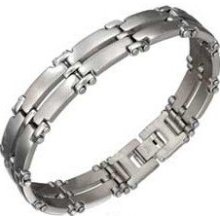 Stainless Steel 8 Inch Mens Double Bar Bracelet