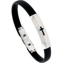 Stainless Steel & Rubber Cut Out Cross Bangle Bracelet Bss85