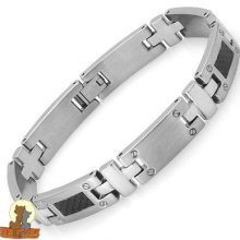 Stainless Steel And Black Resin Inlay Bracelet With Screw Head Designs