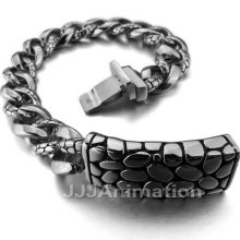 Stainless Steel Bangle Bracelet Chain Men Biker Silver Xb0196