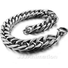 Stainless Steel Bangle Bracelet Chain Men Biker Silver Xb0181