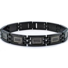 Stainless Steel Black Plate Greek Link Bracelet (11mm) - 8.5 Inches