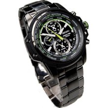 Stainless Steel Chronograph World Timer Black Dial Date Display