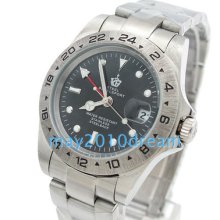 Stainless Steel Day Date Black Dial Automatic Mechanical Wrist Watch