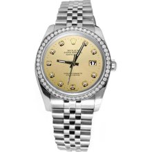 Stainless steel jubilee champagne diamond dial bezel Rolex date just watch