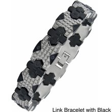 Stainless Steel Men's Black and Colored Ion-plated Link Bracelet (Black IP Bracelet with Brown IP Edges Highlights)