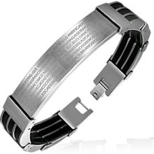 Stainless Steel Silver Black Two Tone Lords Prayer Cross Religious Mens Bracelet