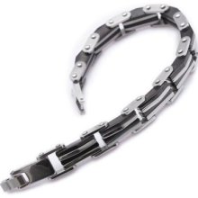 Stainless Steel Silver Black Double Lines Linking Mens Bracelet 8