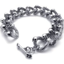 Stainless Steel Skull Rose Chain Toggle Bracelet