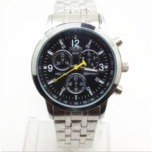 Steel Band 3 Decoration Circles Inside Analog Quartz Watch Mens Wristwatch