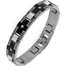 Steel Men's Cubic Zirconia Black Ion-plated Bracelet