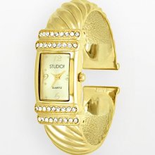 Studio Time Gold-Tone Simulated Crystal Swirled Bangle Watch