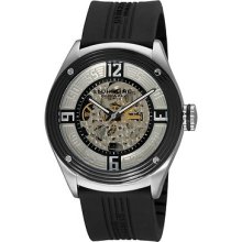 Stuhrling 209xl 33162 Millennia Five-o Skeleton Blk Dial Black Rubber Mens Watch